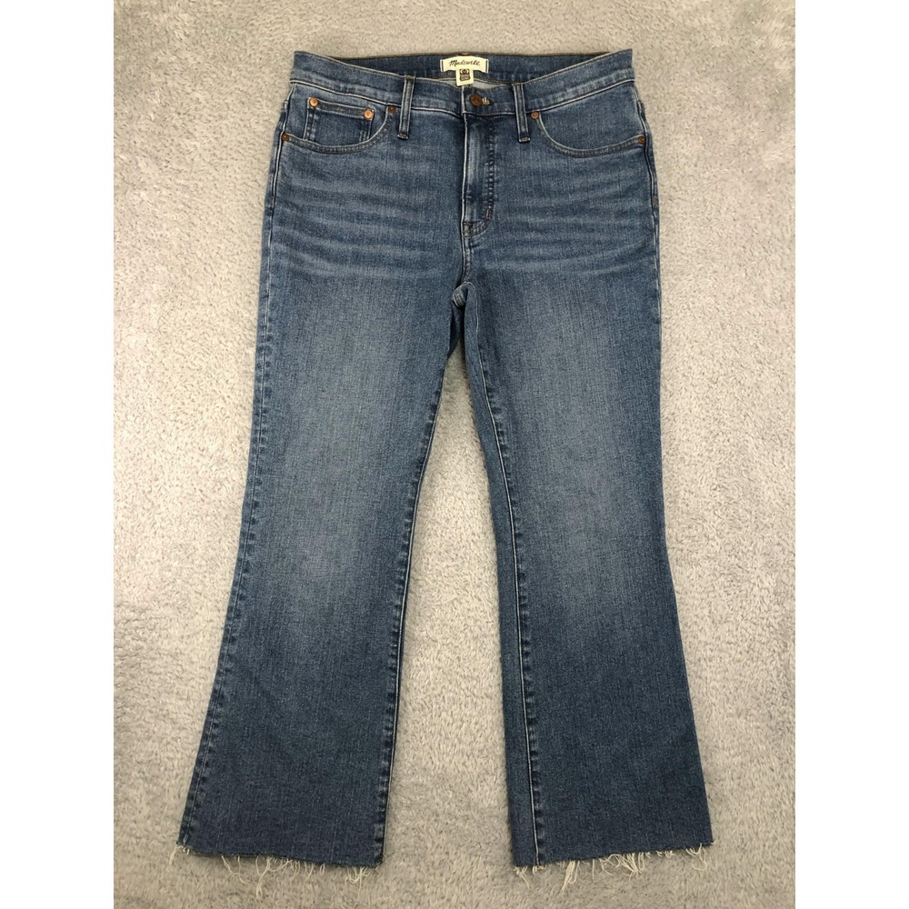 Madewell Jeans Womens 32x26 (Tag 30) Blue Kick Out Crop Mid-Rise Distressed